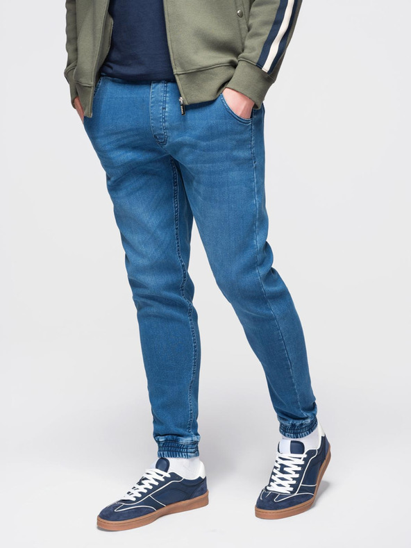 Ombre Clothing Pánske džínsové nohavice so šnúrkou v pase - modré V1 OM-PADJ-0242 Ombre Clothing