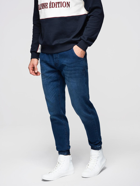 Ombre Clothing Pánske džínsové nohavice s rebrovaným pásom - tmavo modré V3 OM-PADJ-0242 Ombre Clothing