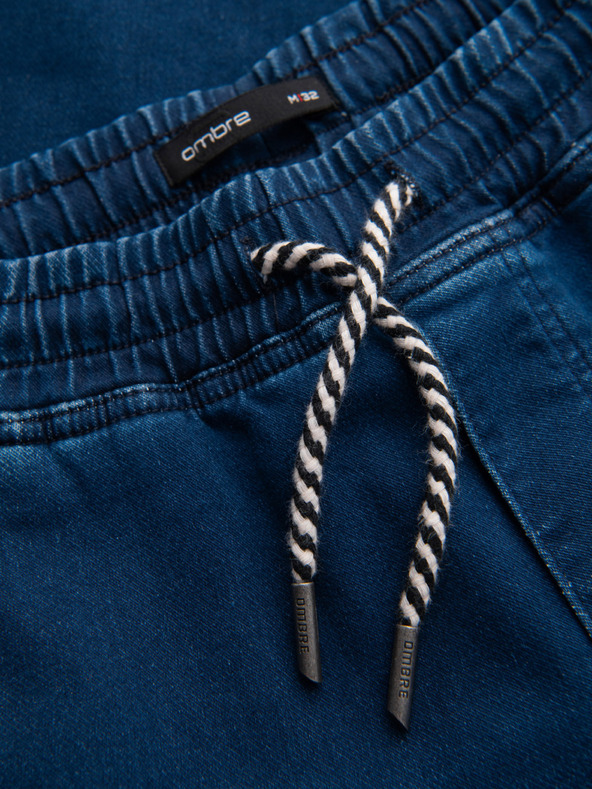 Ombre Clothing Pánske džínsové nohavice s rebrovaným pásom - tmavo modré V3 OM-PADJ-0242 Ombre Clothing