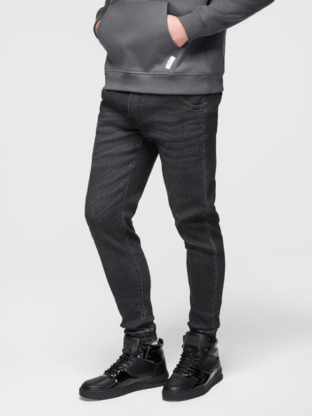 Ombre Clothing Pánske džínsové nohavice so šnúrkou v pase - čierne V4 OM-PADJ-0242 Ombre Clothing