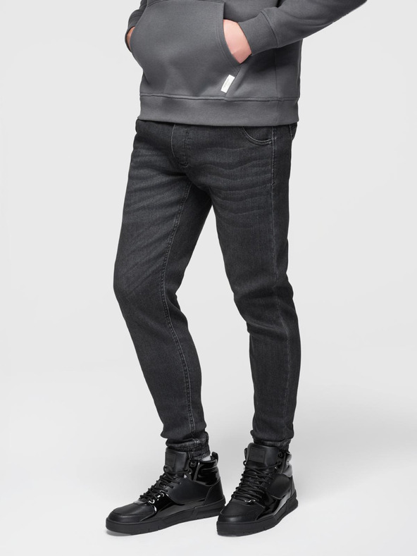 Ombre Clothing Pánske džínsové nohavice so šnúrkou v pase - čierne V4 OM-PADJ-0242 Ombre Clothing