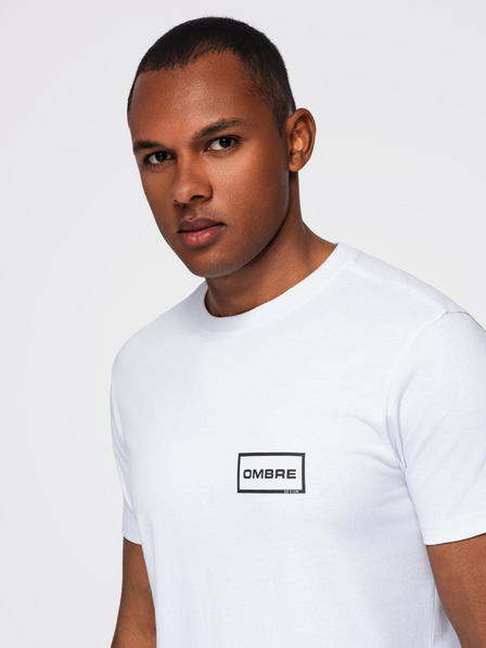 Ombre Clothing Pánske pletené tričko REGULAR strihu s potlačou - biele V1 OM-TSPT-0231 Ombre Clothing