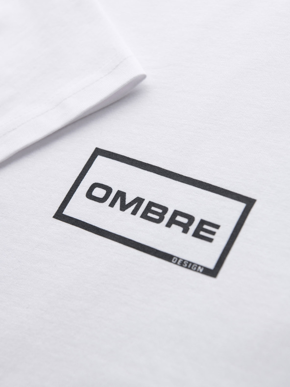 Ombre Clothing Pánske pletené tričko REGULAR strihu s potlačou - biele V1 OM-TSPT-0231 Ombre Clothing