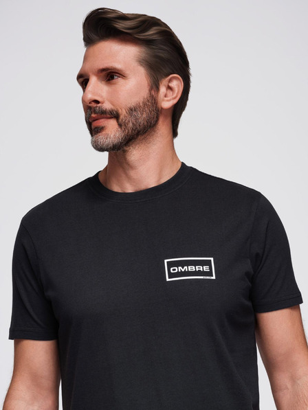 Ombre Clothing Pánske pletené tričko s potlačou a strihom REGULAR - čierne V2 OM-TSPT-0231 Ombre Clothing