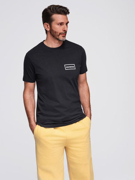 Ombre Clothing Pánske pletené tričko s potlačou a strihom REGULAR - čierne V2 OM-TSPT-0231 Ombre Clothing