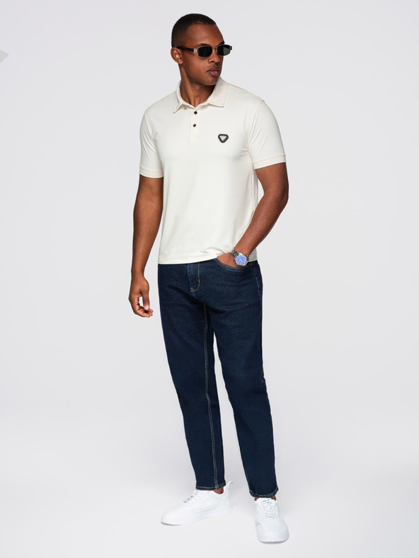 Ombre Clothing Pánska štýlová polokošeľa z elastickej tkaniny - krémová V2 OM-POSS-0150 Ombre Clothing