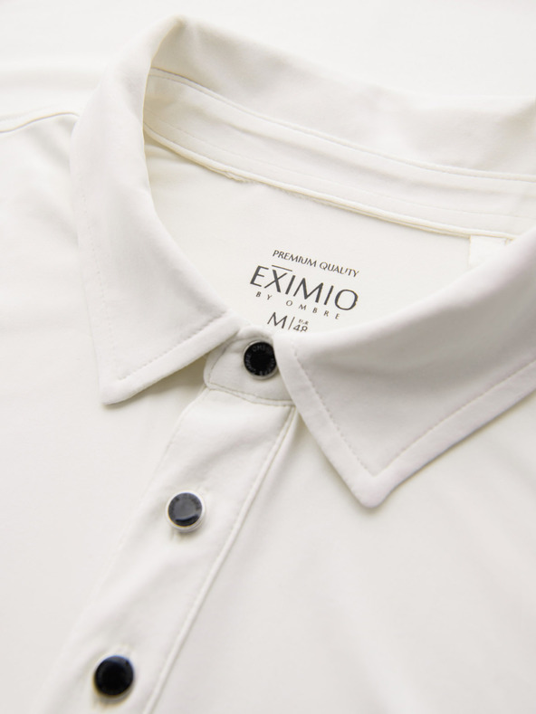 Ombre Clothing Pánska štýlová polokošeľa z elastickej tkaniny - krémová V2 OM-POSS-0150 Ombre Clothing