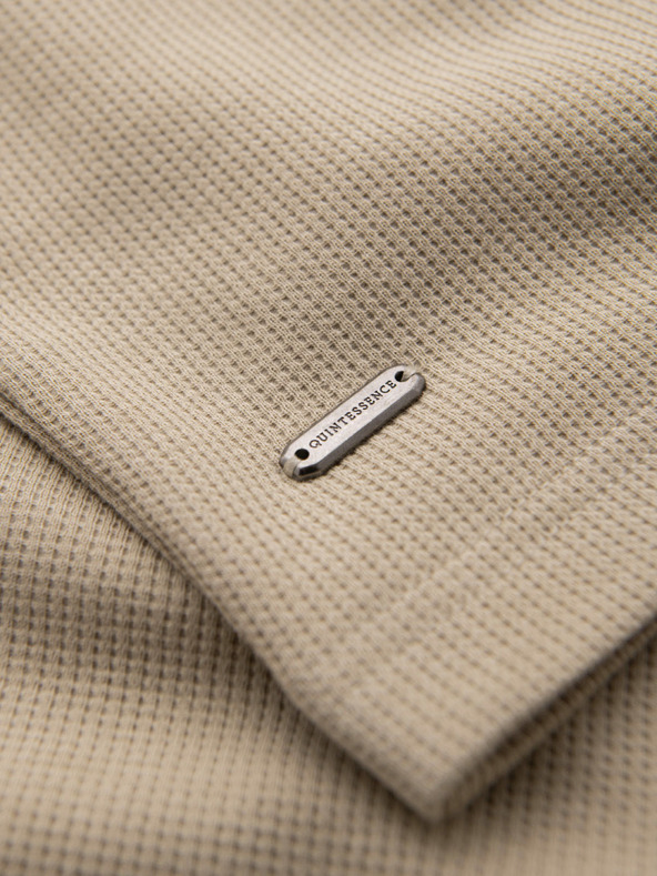 Ombre Clothing Pánske tričko s okrúhlym výstrihom a vafľovou štruktúrou - piesok V2 OM-TSCT-0197 Ombre Clothing