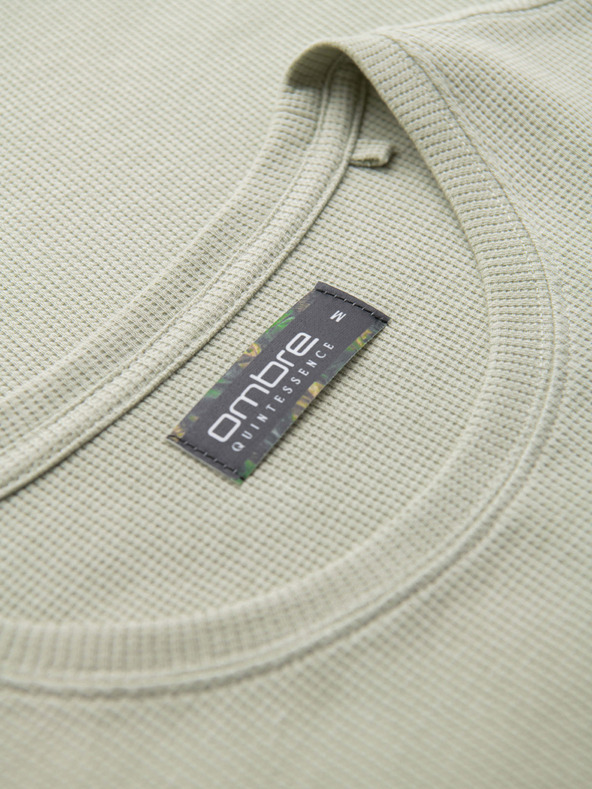 Ombre Clothing Pánske tričko s okrúhlym výstrihom a vafľovou štruktúrou - pistáciová V4 OM-TSCT-0197 Ombre Clothing