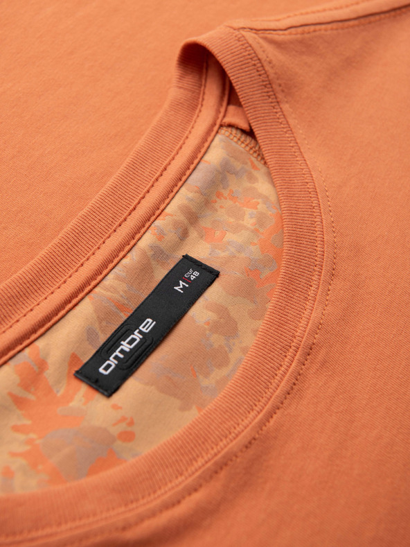 Ombre Clothing Pánske bavlnené tričko s vreckom a potlačou - oranžové V3 OM-TSPT-0227 Ombre Clothing
