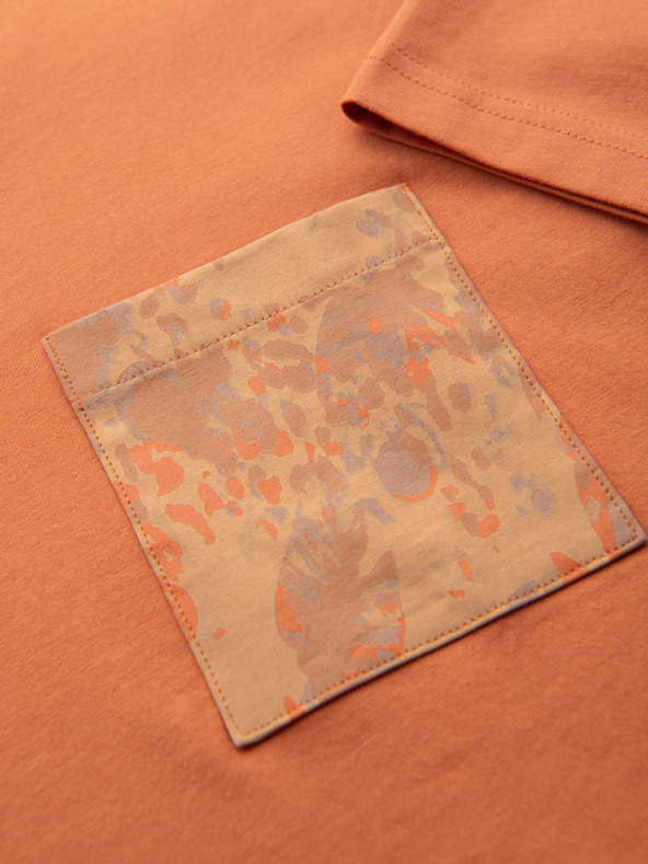 Ombre Clothing Pánske bavlnené tričko s vreckom a potlačou - oranžové V3 OM-TSPT-0227 Ombre Clothing