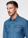 Ombre Clothing Pánska džínsová košeľa na cvočky s vreckami - modrá V2 OM-SHDS-0210 Ombre Clothing