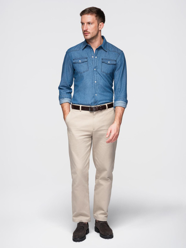 Ombre Clothing Pánska džínsová košeľa na cvočky s vreckami - modrá V2 OM-SHDS-0210 Ombre Clothing