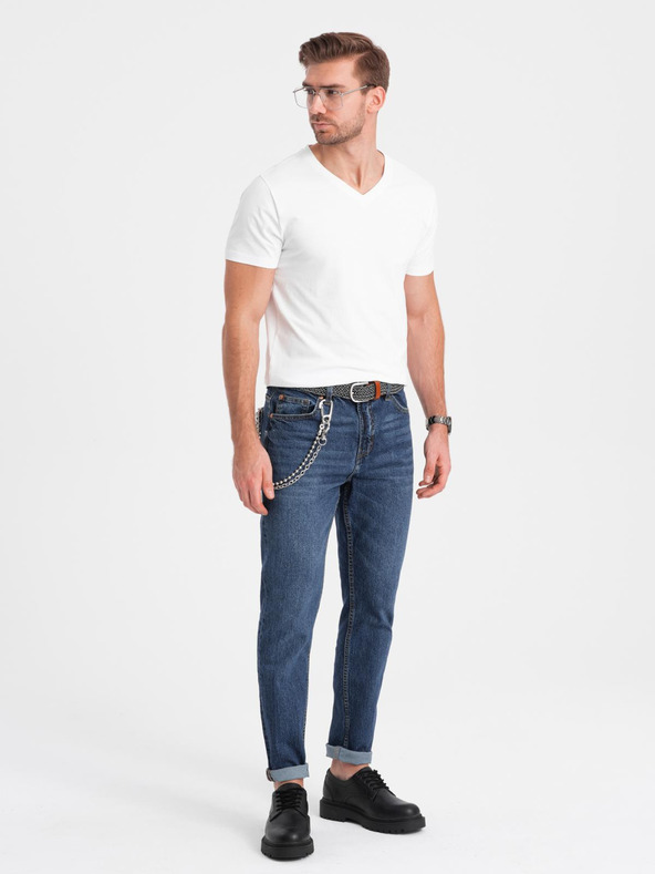 Ombre Clothing Sada tričiek s výstrihom do V, elastánom a striedmym logom 3-pack - 3x biela V2 Z100 Ombre Clothing