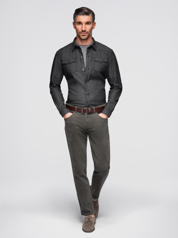 Ombre Clothing Pánska džínsová košeľa na cvočky s vreckami - čierna V3 OM-SHDS-0210 Ombre Clothing