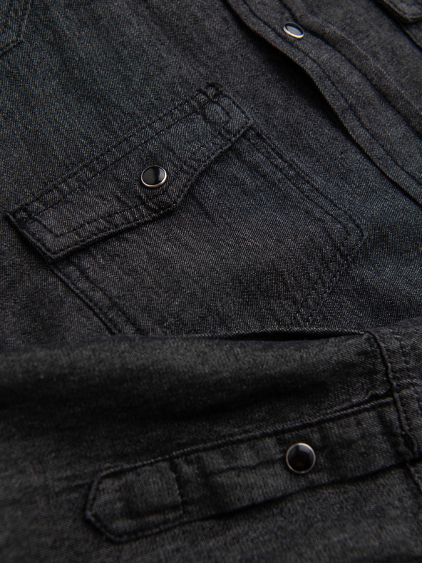 Ombre Clothing Pánska džínsová košeľa na cvočky s vreckami - čierna V3 OM-SHDS-0210 Ombre Clothing