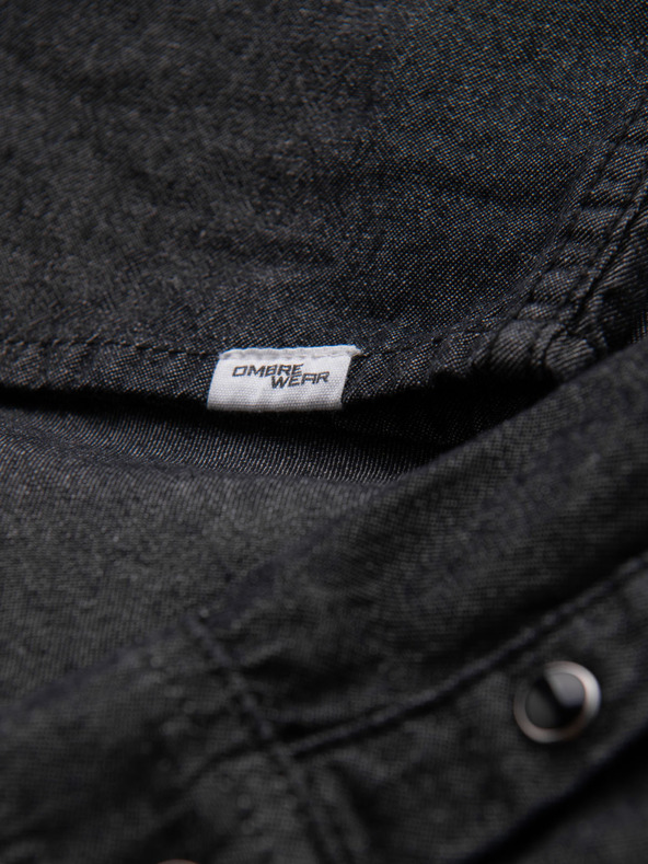 Ombre Clothing Pánska džínsová košeľa na cvočky s vreckami - čierna V3 OM-SHDS-0210 Ombre Clothing