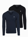 Ombre Clothing Sada pánskych dlhých rukávov SLIM FIT s výstrihom do V a logom 2-pack - tmavo modrá/čierna zmes V3 Z103 Ombre Clothing