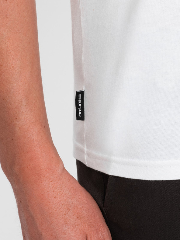 Ombre Clothing Pánske klasické bavlnené tričko BASIC s výstrihom do V - biela V4 OM-TSBS-0145 Ombre Clothing