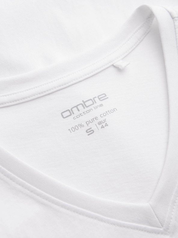 Ombre Clothing Pánske klasické bavlnené tričko BASIC s výstrihom do V - biela V4 OM-TSBS-0145 Ombre Clothing