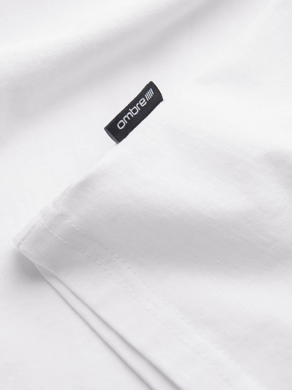 Ombre Clothing Pánske klasické bavlnené tričko BASIC s výstrihom do V - biela V4 OM-TSBS-0145 Ombre Clothing