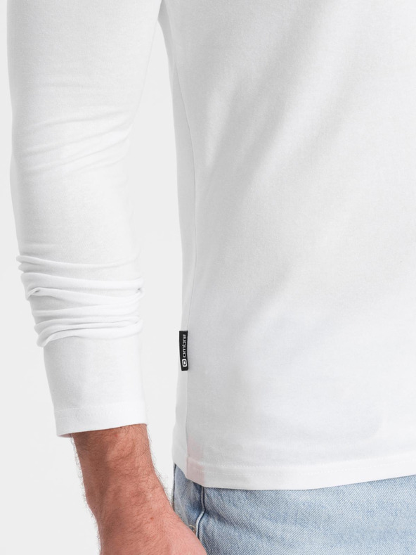 Ombre Clothing Pánska sada SLIM FIT s dlhým rukávom, V-výstrihom a logom 2-pack - 2x biela V4 Z103 Ombre Clothing