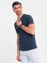 Ombre Clothing Pánske tričko s kontrastnými vložkami a výstrihom - tmavo modré V1 OM-TSCT-0198 Ombre Clothing