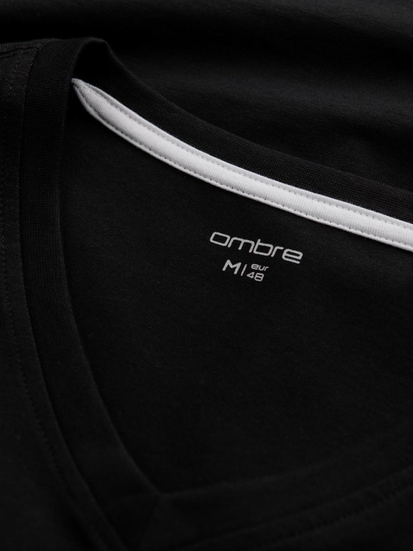 Ombre Clothing Pánska sada SLIM FIT s dlhým rukávom, V-výstrihom a logom 2-pack - 2x čierna V5 Z103 Ombre Clothing