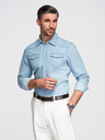 Ombre Clothing Pánska džínsová košeľa s vreckami na cvočky - svetlo modrá V1 OM-SHDS-0210 Ombre Clothing