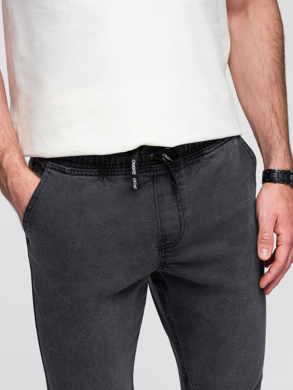 Ombre Clothing Pánske džínsové nohavice JOGGERS s pracím efektom - sivé V3 OM-PADJ-0267 Ombre Clothing
