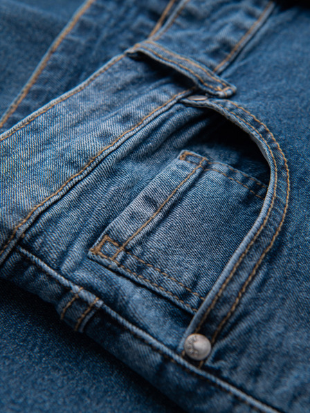 Ombre Clothing Pánske džínsové nohavice SLIM FIT s ostrihnutím - tmavo modré V2 OM-PADP-0255 Ombre Clothing