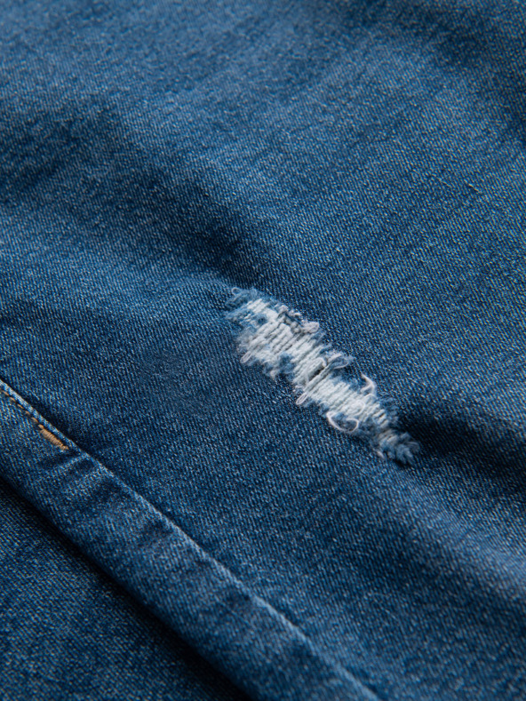 Ombre Clothing Pánske džínsové nohavice SLIM FIT s ostrihnutím - tmavo modré V2 OM-PADP-0255 Ombre Clothing