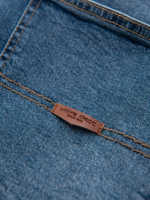 Ombre Clothing Pánske džínsové nohavice SLIM FIT s ostrihnutím - tmavo modré V2 OM-PADP-0255 Ombre Clothing