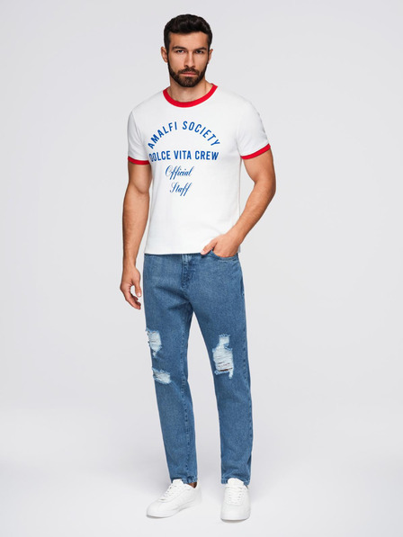 Ombre Clothing Pánske džínsové nohavice CARROT FIT s ostrihnutými okrajmi - modré V2 OM-PADP-0250 Ombre Clothing