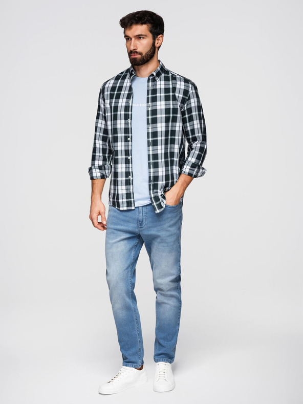 Ombre Clothing Pánske džínsové nohavice CARROT s ostrihnutím - svetlo modré V1 OM-PADP-0253 Ombre Clothing