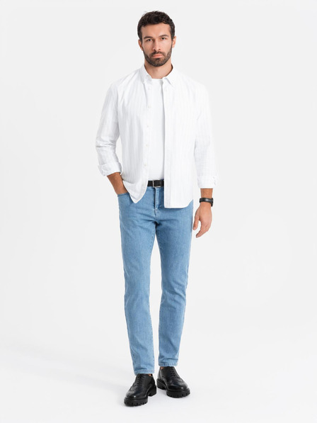 Ombre Clothing Pánske klasické džínsy SLIM FIT s elastánom - svetlo modré V2 OM-PADP-0216 Ombre Clothing
