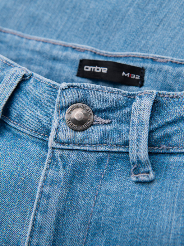 Ombre Clothing Pánske klasické džínsy SLIM FIT s elastánom - svetlo modré V2 OM-PADP-0216 Ombre Clothing