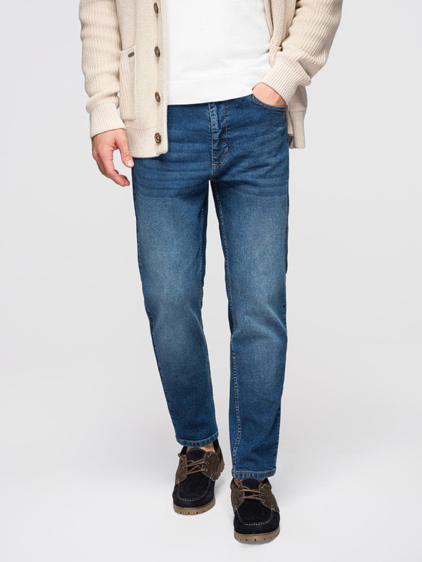 Ombre Clothing Pánske džínsové nohavice CARROT s ostrihnutím - modré V2 OM-PADP-0253 Ombre Clothing