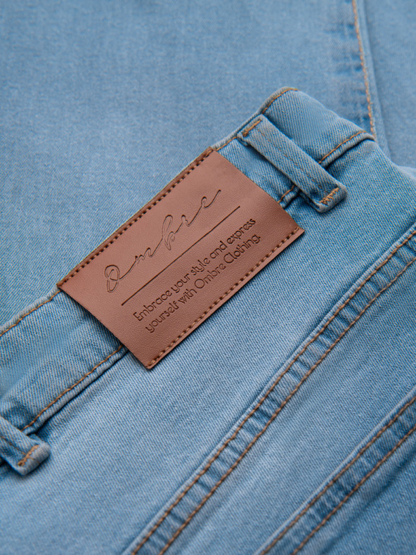 Ombre Clothing Pánske džínsové nohavice JOGGERY s klasickým rozparkom - svetlo modré V1 OM-PADJ-0265 Ombre Clothing