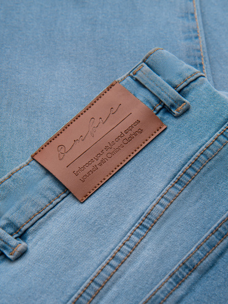 Ombre Clothing Pánske džínsové nohavice JOGGERY s klasickým rozparkom - svetlo modré V1 OM-PADJ-0265 Ombre Clothing