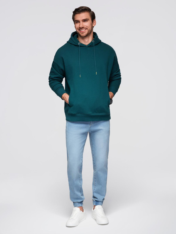 Ombre Clothing Pánske džínsové nohavice JOGGERY s klasickým rozparkom - svetlo modré V1 OM-PADJ-0265 Ombre Clothing