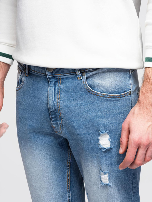 Ombre Clothing Pánske džínsové nohavice REGULAR FIT s ostrihnutím - svetlo modré V1 OM-PADP-0254 Ombre Clothing