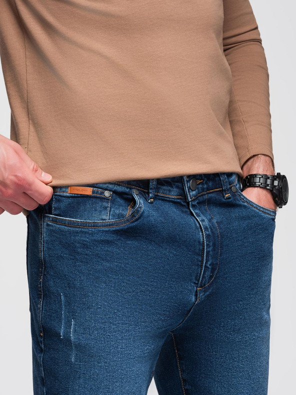 Ombre Clothing Pánske džínsové nohavice JOGGERS s klasickým rozparkom - modré V2 OM-PADJ-0265 Ombre Clothing