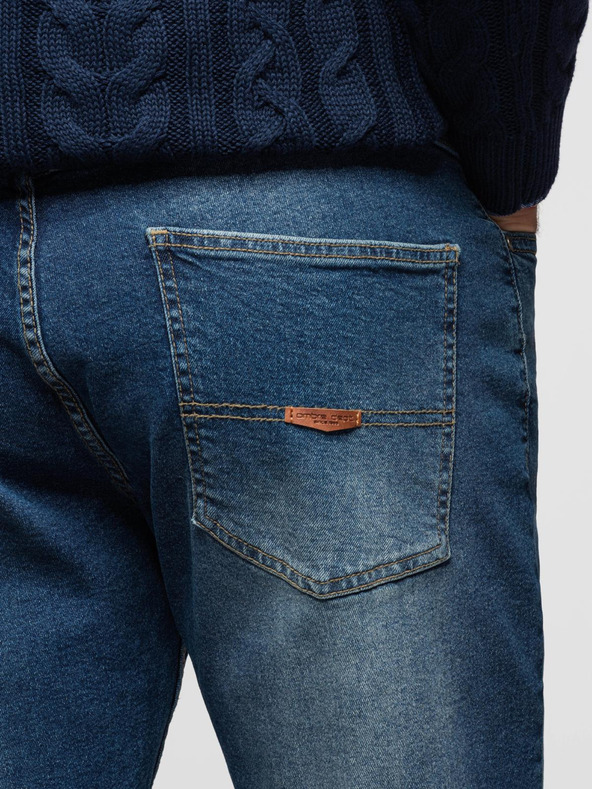 Ombre Clothing Pánske džínsové nohavice REGULAR FIT s ostrihnutím - tmavo modré V2 OM-PADP-0254 Ombre Clothing