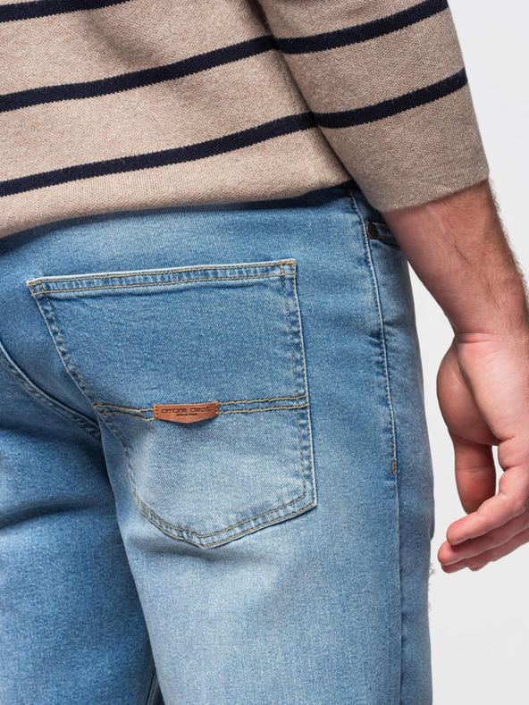 Ombre Clothing Pánske džínsové nohavice SLIM FIT s ostrihnutím - svetlo modré V1 OM-PADP-0255 Ombre Clothing