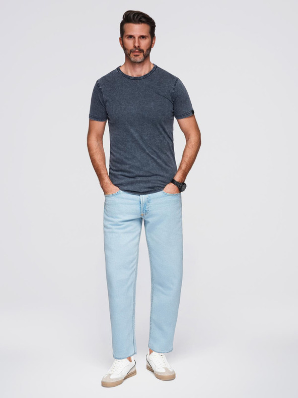 Ombre Clothing Pánske tričko s pracím efektom - tmavo modré V2 OM-TSWT-0116 Ombre Clothing