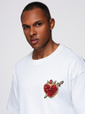 Ombre Clothing Pánske bavlnené tričko s aplikáciou šperkov na hrudi - smotanovo biele V2 OM-TSCT-0290 Ombre Clothing