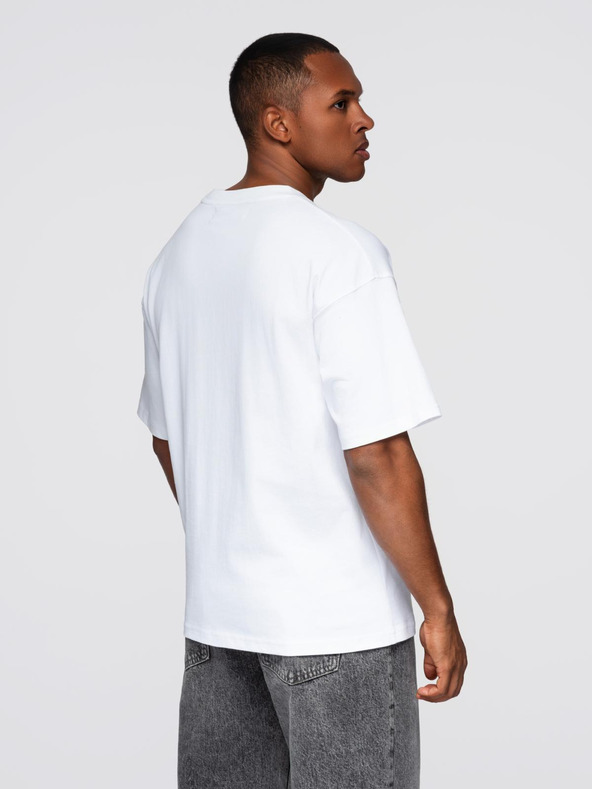 Ombre Clothing Pánske bavlnené tričko s aplikáciou šperkov na hrudi - smotanovo biele V2 OM-TSCT-0290 Ombre Clothing