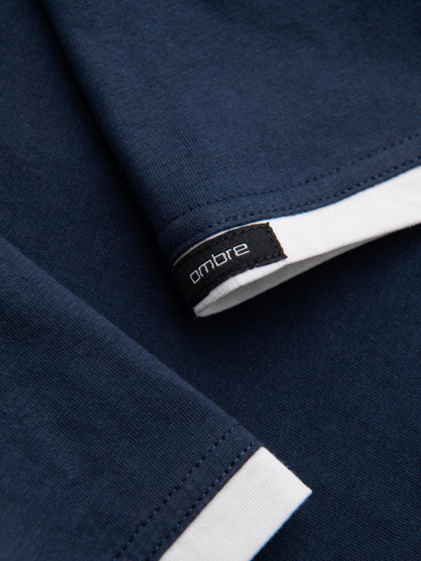 Ombre Clothing Pánske bavlnené tričko s kapucňou - tmavo modré V4 OM-TSCT-0256 Ombre Clothing