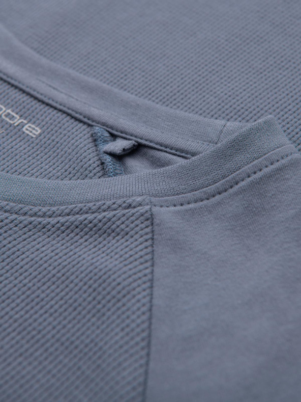 Ombre Clothing Pánske bavlnené dlhé rukávy s vaflovou väzbou a vreckami - modrá džínsovina V8 OM-LSCL-0109 Ombre Clothing